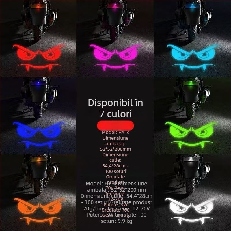 Proiector pentru numărul de înmatriculare al motocicletelor electrice, iluminare de avertizare cu intensitate mare, lampă cu expresie diabolică, lumină pentru număr și lumină de spate, universală
