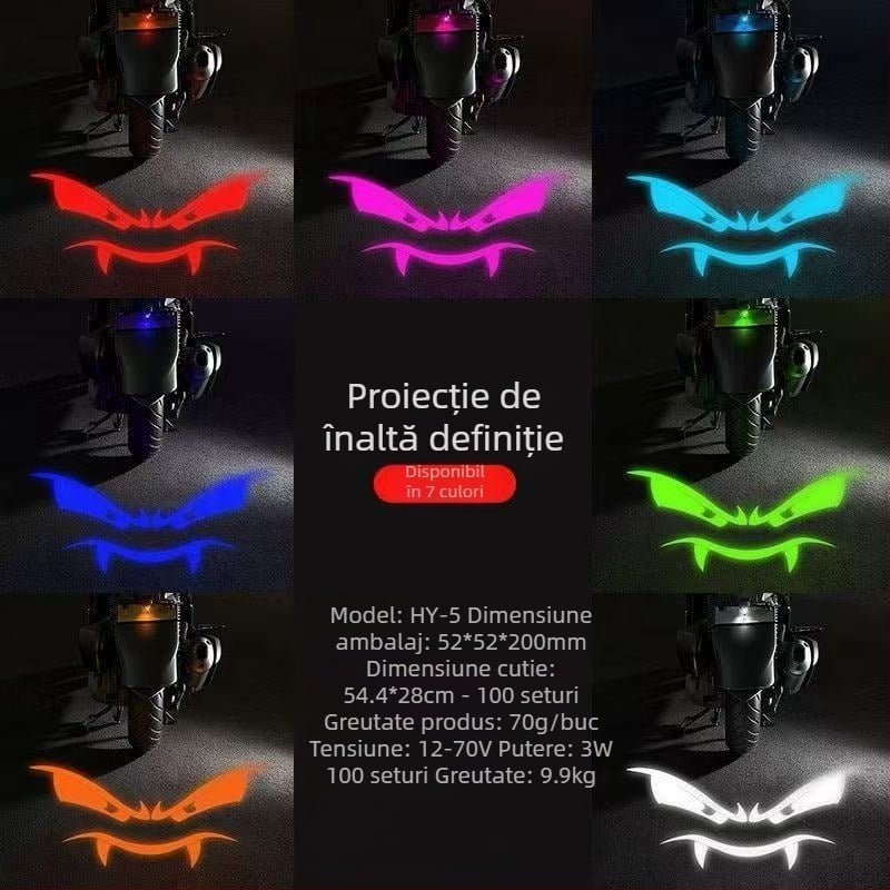 Proiector pentru numărul de înmatriculare al motocicletelor electrice, iluminare de avertizare cu intensitate mare, lampă cu expresie diabolică, lumină pentru număr și lumină de spate, universală