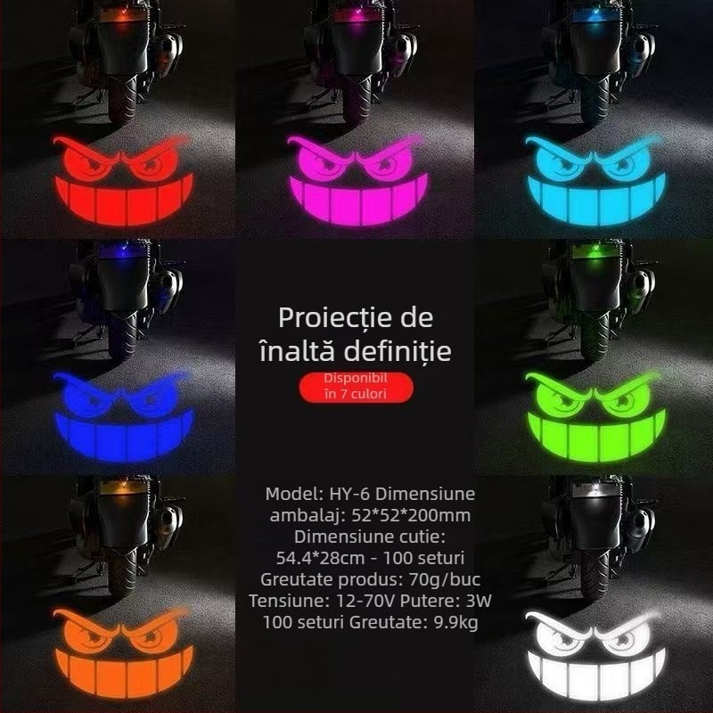 Proiector pentru numărul de înmatriculare al motocicletelor electrice, iluminare de avertizare cu intensitate mare, lampă cu expresie diabolică, lumină pentru număr și lumină de spate, universală