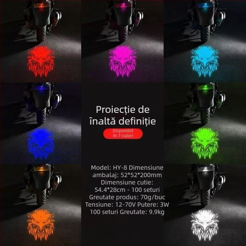 Proiector pentru numărul de înmatriculare al motocicletelor electrice, iluminare de avertizare cu intensitate mare, lampă cu expresie diabolică, lumină pentru număr și lumină de spate, universală