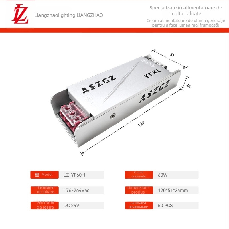 Sursă LED cu pornire lină pentru benzi LED, 24V DC, intrare 176–264V, curent ieșire 2.5–16.6A, putere maximă 400W, eficiență >93%