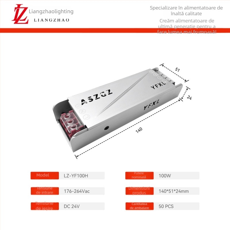 Sursă LED cu pornire lină pentru benzi LED, 24V DC, intrare 176–264V, curent ieșire 2.5–16.6A, putere maximă 400W, eficiență >93%