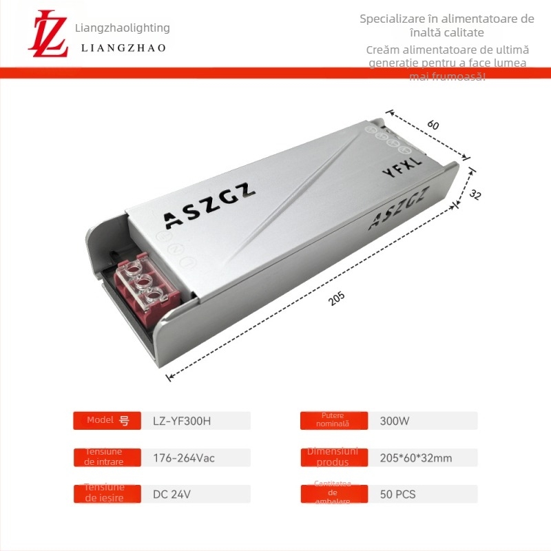 Sursă LED cu pornire lină pentru benzi LED, 24V DC, intrare 176–264V, curent ieșire 2.5–16.6A, putere maximă 400W, eficiență >93%