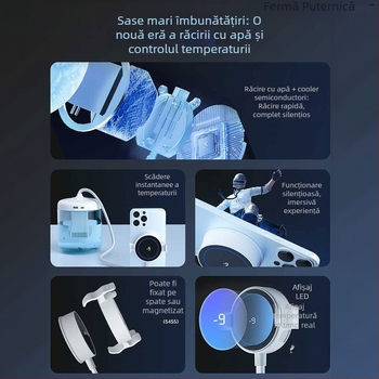 Accesoriu de răcire cu apă pentru telefon, clipsă pe spate, silențios, răcire magnetic-semiconductor cu efect de îngheț pentru streaming de esports