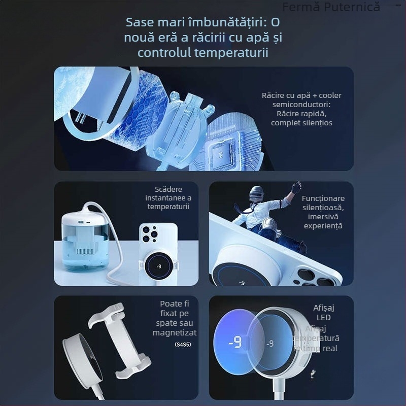 Accesoriu de răcire cu apă pentru telefon, clipsă pe spate, silențios, răcire magnetic-semiconductor cu efect de îngheț pentru streaming de esports