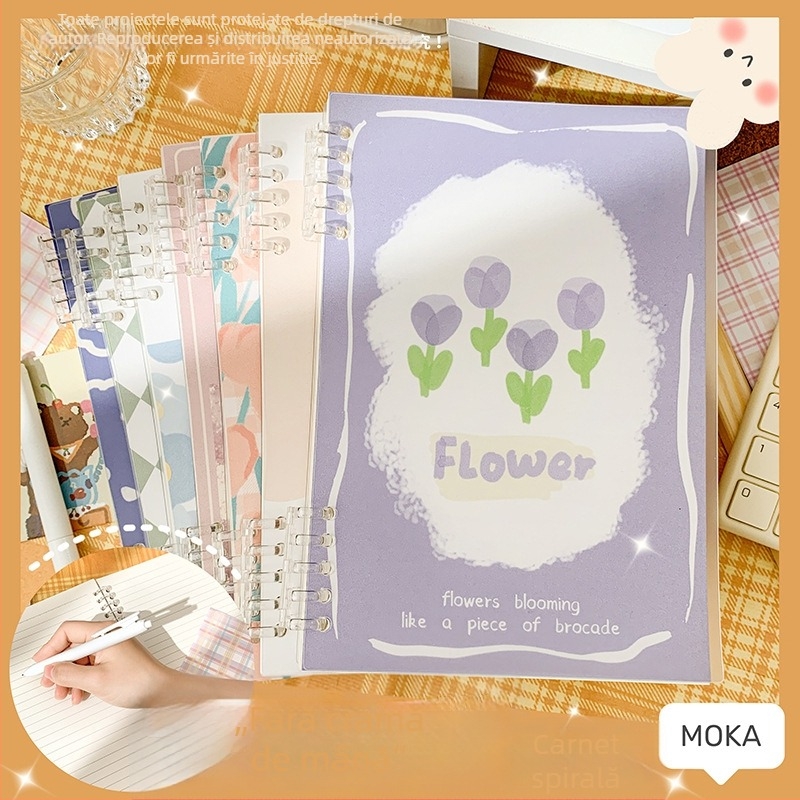 Bloc de note cu foi detașabile, sistem cu 5 găuri, 60 de file, hârtie protejată pentru ochi, personalizabil, Magic Card