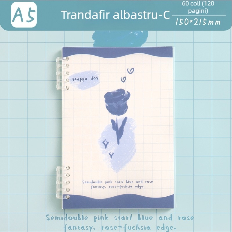 Bloc de note cu foi detașabile, sistem cu 5 găuri, 60 de file, hârtie protejată pentru ochi, personalizabil, Magic Card