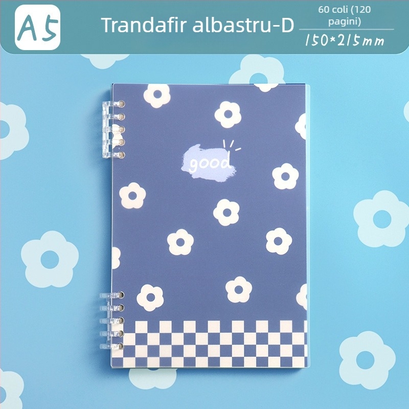 Bloc de note cu foi detașabile, sistem cu 5 găuri, 60 de file, hârtie protejată pentru ochi, personalizabil, Magic Card