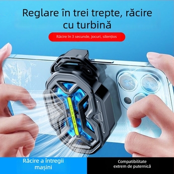 DY59 cooler pentru telefon cu două ventilatoare, răcire prin aer, trei trepte, baterie dublă, conectivitate wireless, compatibil cu iPhone și Android