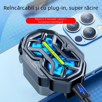 DY59 cooler pentru telefon cu două ventilatoare, răcire prin aer, trei trepte, baterie dublă, conectivitate wireless, compatibil cu iPhone și Android