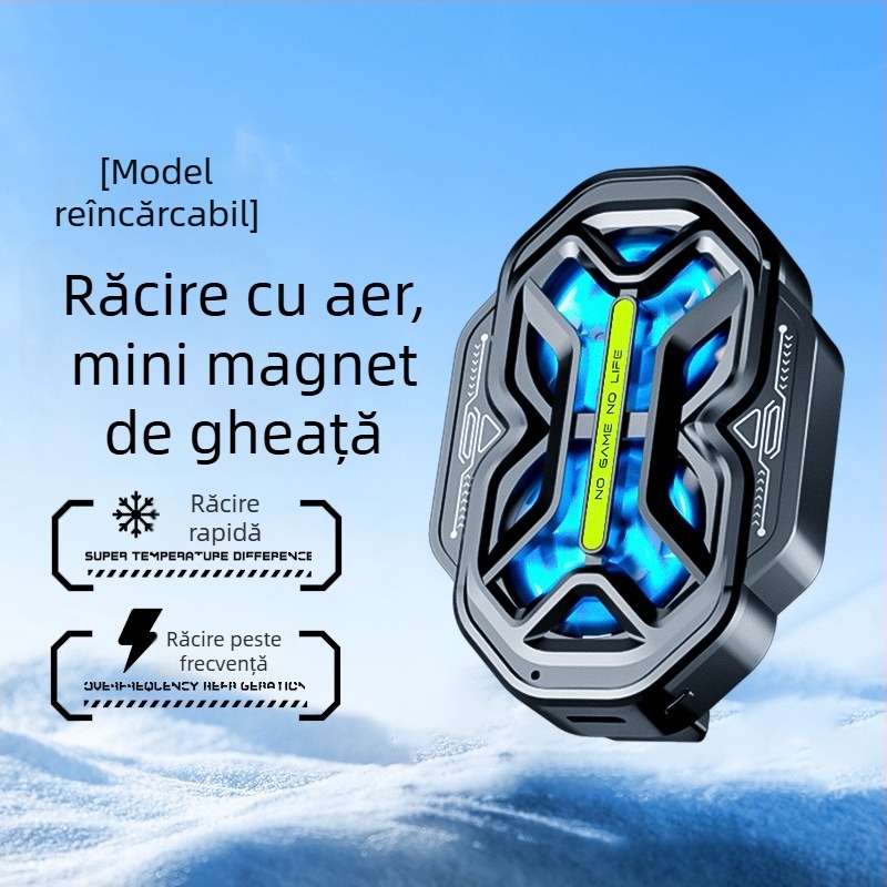 DY59 cooler pentru telefon cu două ventilatoare, răcire prin aer, trei trepte, baterie dublă, conectivitate wireless, compatibil cu iPhone și Android