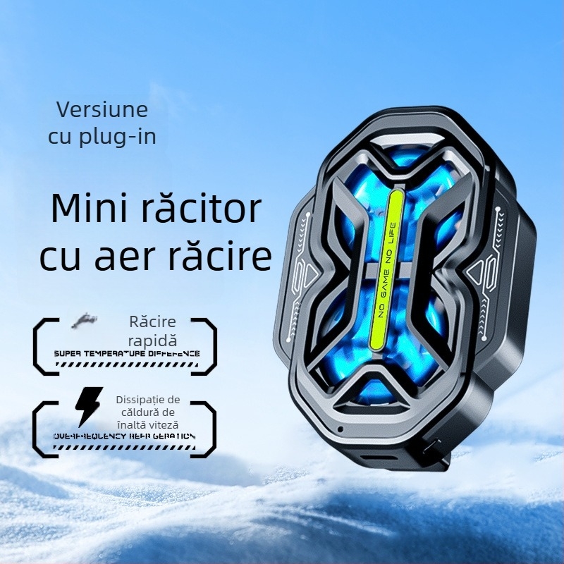 DY59 cooler pentru telefon cu două ventilatoare, răcire prin aer, trei trepte, baterie dublă, conectivitate wireless, compatibil cu iPhone și Android