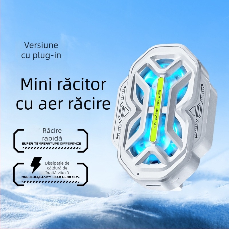 DY59 cooler pentru telefon cu două ventilatoare, răcire prin aer, trei trepte, baterie dublă, conectivitate wireless, compatibil cu iPhone și Android