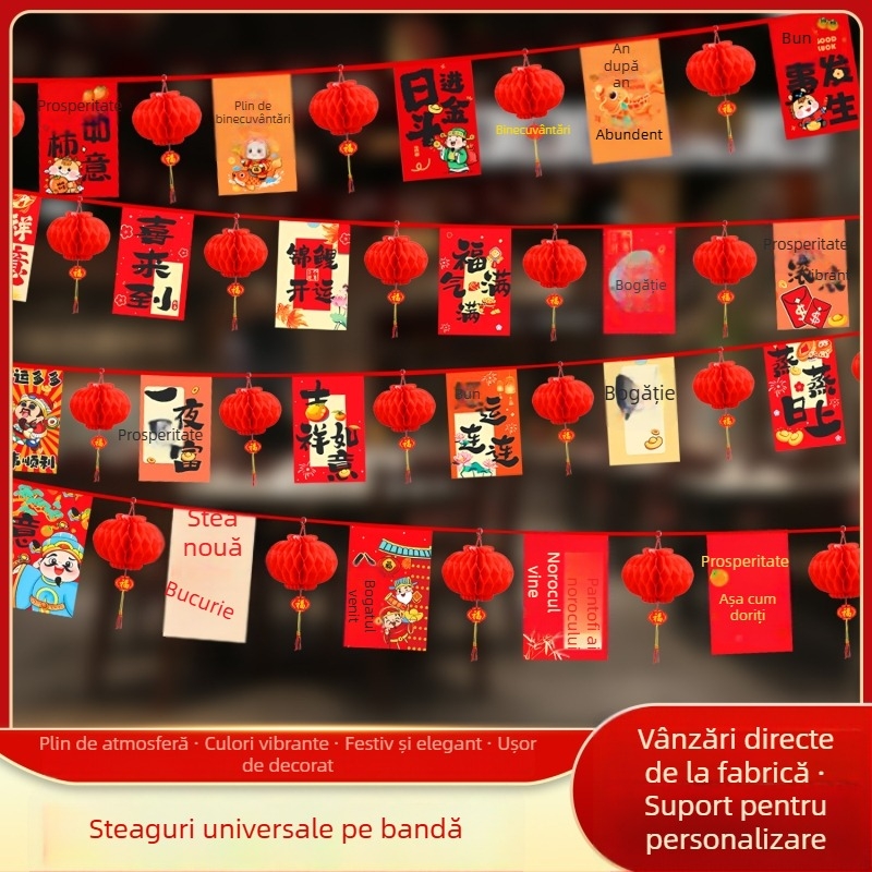 Anul Calului 2026 – Set de stegulețe atârnate pentru decor de interior și exterior, în stil chinezesc nou
