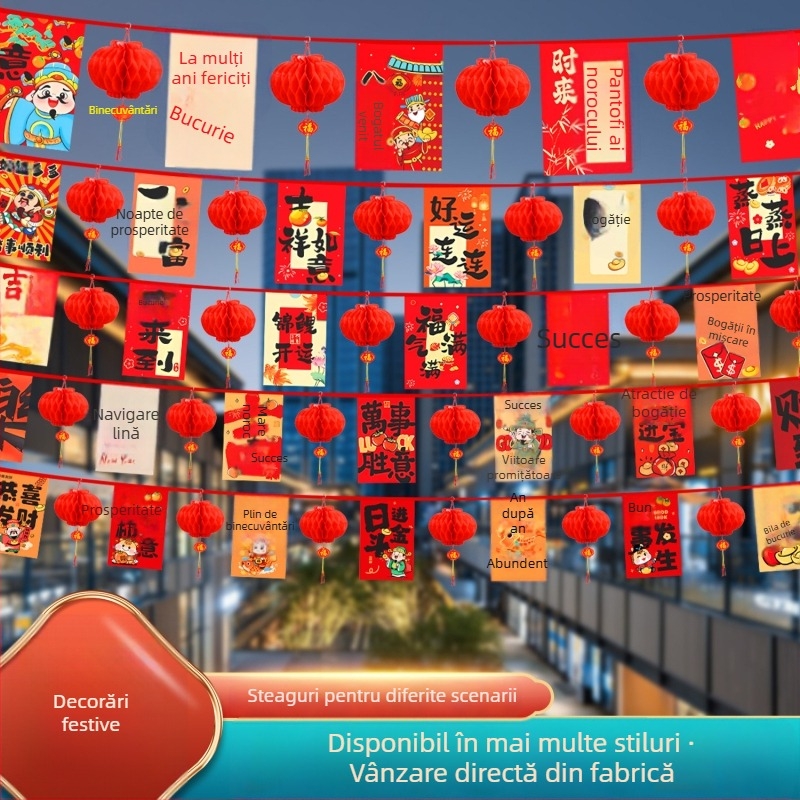 Anul Calului 2026 – Set de stegulețe atârnate pentru decor de interior și exterior, în stil chinezesc nou