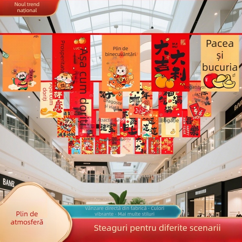 Anul Calului 2026 – Set de stegulețe atârnate pentru decor de interior și exterior, în stil chinezesc nou
