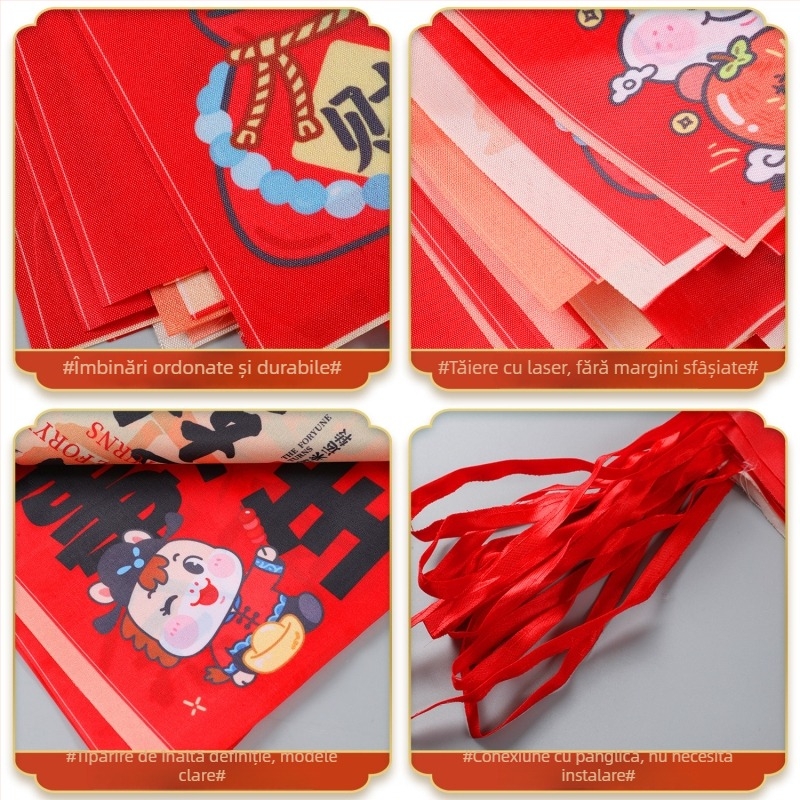 Anul Calului 2026 – Set de stegulețe atârnate pentru decor de interior și exterior, în stil chinezesc nou