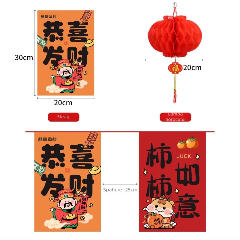 Anul Calului 2026 – Set de stegulețe atârnate pentru decor de interior și exterior, în stil chinezesc nou