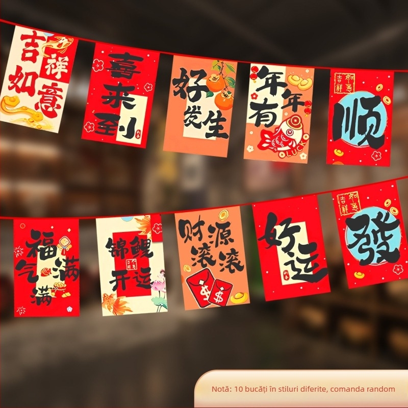 Anul Calului 2026 – Set de stegulețe atârnate pentru decor de interior și exterior, în stil chinezesc nou