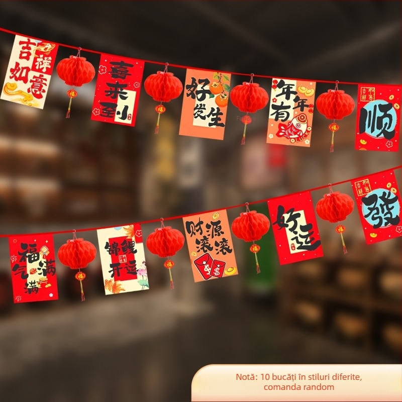 Anul Calului 2026 – Set de stegulețe atârnate pentru decor de interior și exterior, în stil chinezesc nou