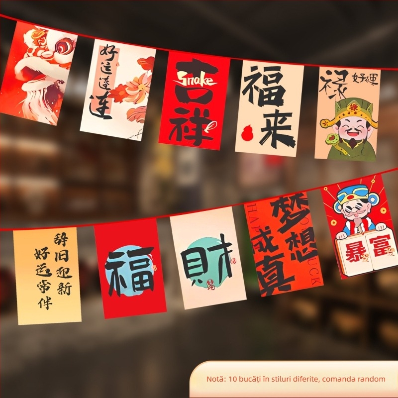 Anul Calului 2026 – Set de stegulețe atârnate pentru decor de interior și exterior, în stil chinezesc nou