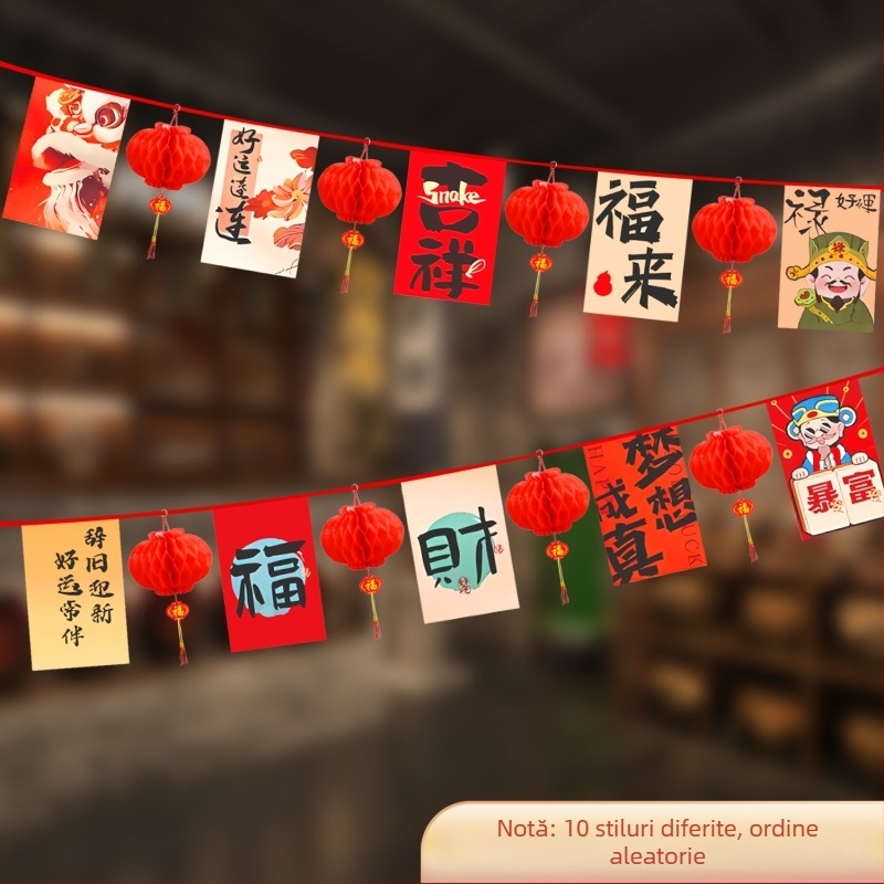 Anul Calului 2026 – Set de stegulețe atârnate pentru decor de interior și exterior, în stil chinezesc nou