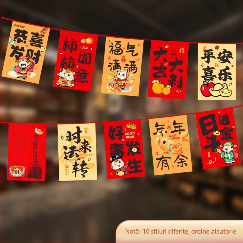 Anul Calului 2026 – Set de stegulețe atârnate pentru decor de interior și exterior, în stil chinezesc nou