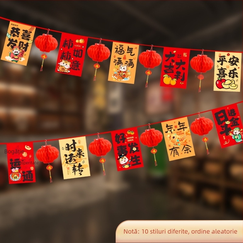 Anul Calului 2026 – Set de stegulețe atârnate pentru decor de interior și exterior, în stil chinezesc nou