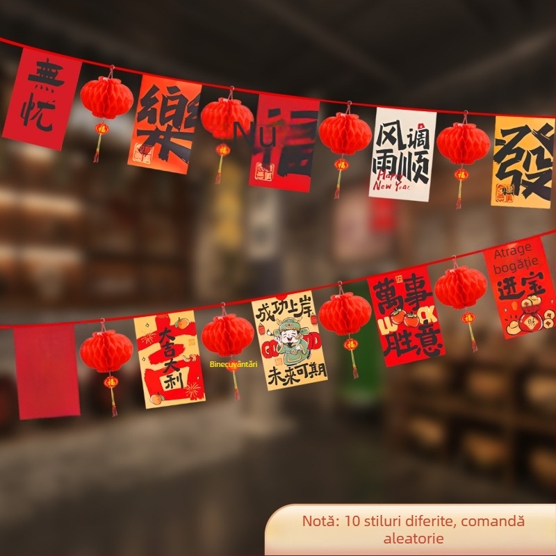 Anul Calului 2026 – Set de stegulețe atârnate pentru decor de interior și exterior, în stil chinezesc nou