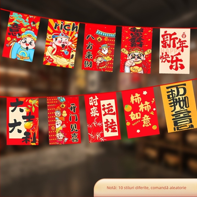 Anul Calului 2026 – Set de stegulețe atârnate pentru decor de interior și exterior, în stil chinezesc nou
