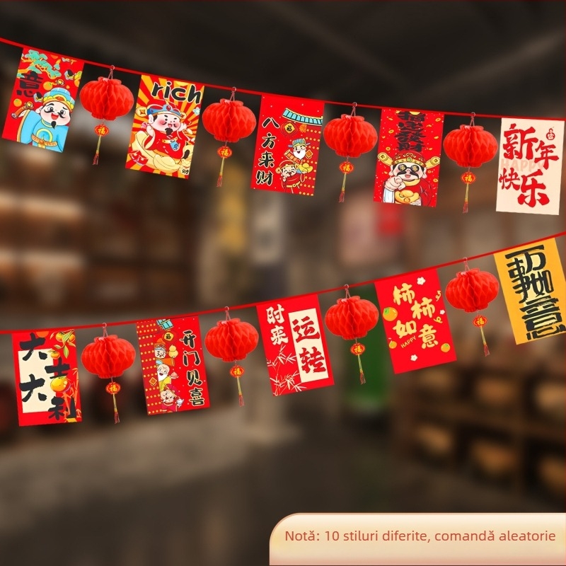 Anul Calului 2026 – Set de stegulețe atârnate pentru decor de interior și exterior, în stil chinezesc nou