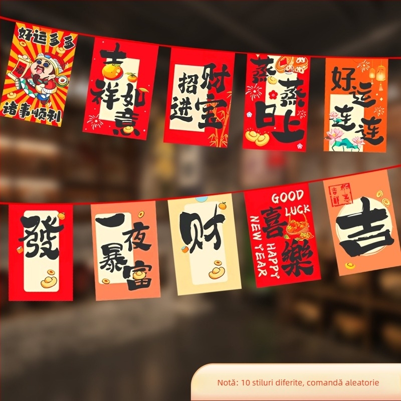 Anul Calului 2026 – Set de stegulețe atârnate pentru decor de interior și exterior, în stil chinezesc nou