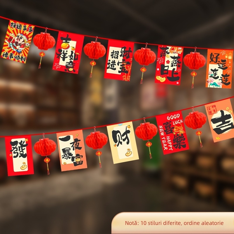 Anul Calului 2026 – Set de stegulețe atârnate pentru decor de interior și exterior, în stil chinezesc nou