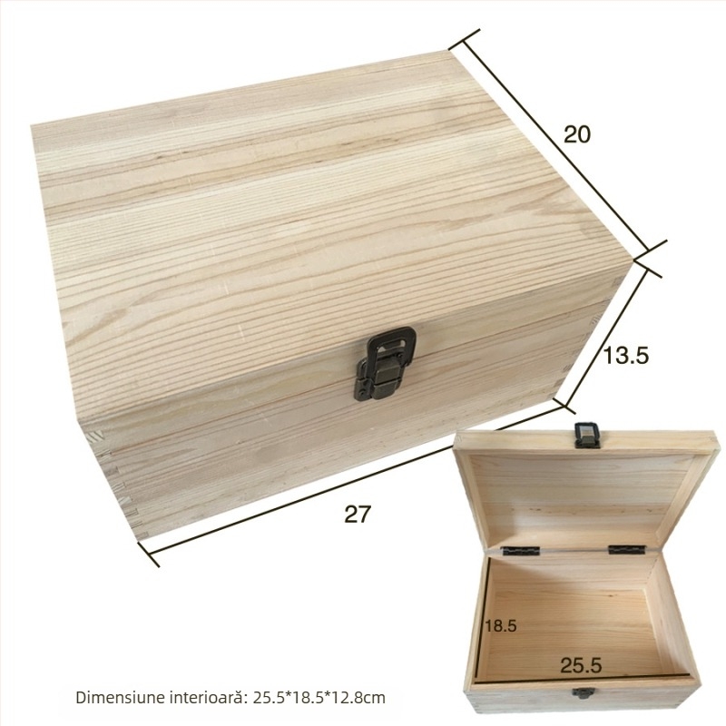 Cutie pătrată din lemn de pin pentru bijuterii, cu capac superior și inferior, gravură, personalizabilă, imprimare logo disponibil