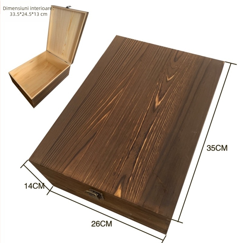 Cutie pătrată din lemn de pin pentru bijuterii, cu capac superior și inferior, gravură, personalizabilă, imprimare logo disponibil