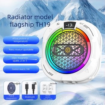 Hkii TH19 Cooler semiconductor pentru telefonul mobil, cu control inteligent al temperaturii, afișaj digital, interfață USB-C, montare magnetică, 15–24W