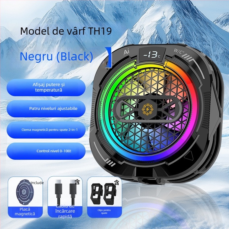 Hkii TH19 Cooler semiconductor pentru telefonul mobil, cu control inteligent al temperaturii, afișaj digital, interfață USB-C, montare magnetică, 15–24W