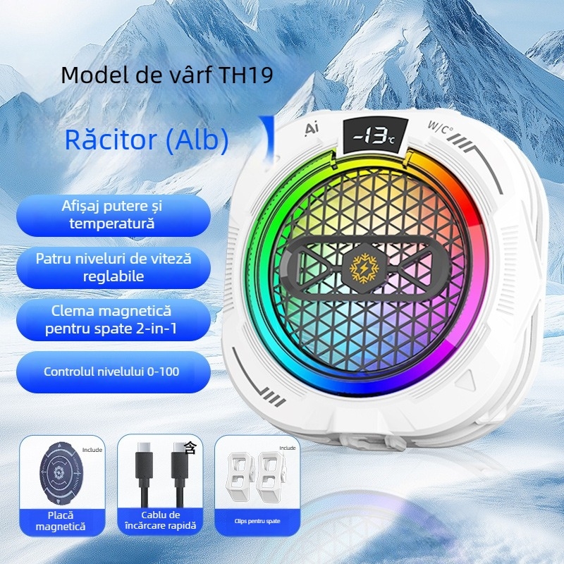 Hkii TH19 Cooler semiconductor pentru telefonul mobil, cu control inteligent al temperaturii, afișaj digital, interfață USB-C, montare magnetică, 15–24W