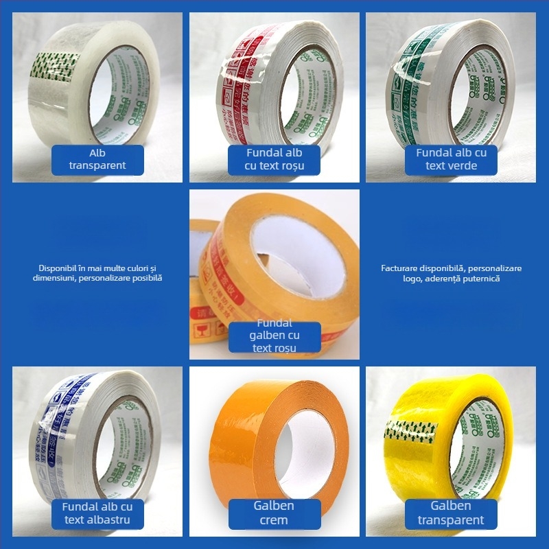 Bandă de ambalare, film BOPP, adeziv sensibil la presiune, grosime 0.9–2.6 mm, pentru sigilări expedieri