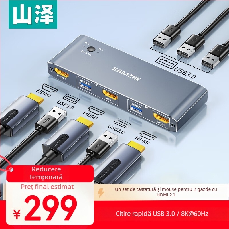 Comutator KVM, model KVM-10, 1080p, compatibil universal, pentru videoconferințe