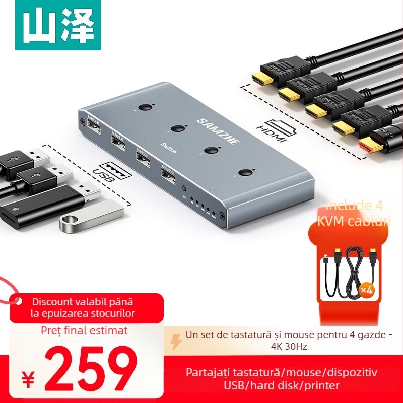 Comutator KVM, model KVM-10, 1080p, compatibil universal, pentru videoconferințe