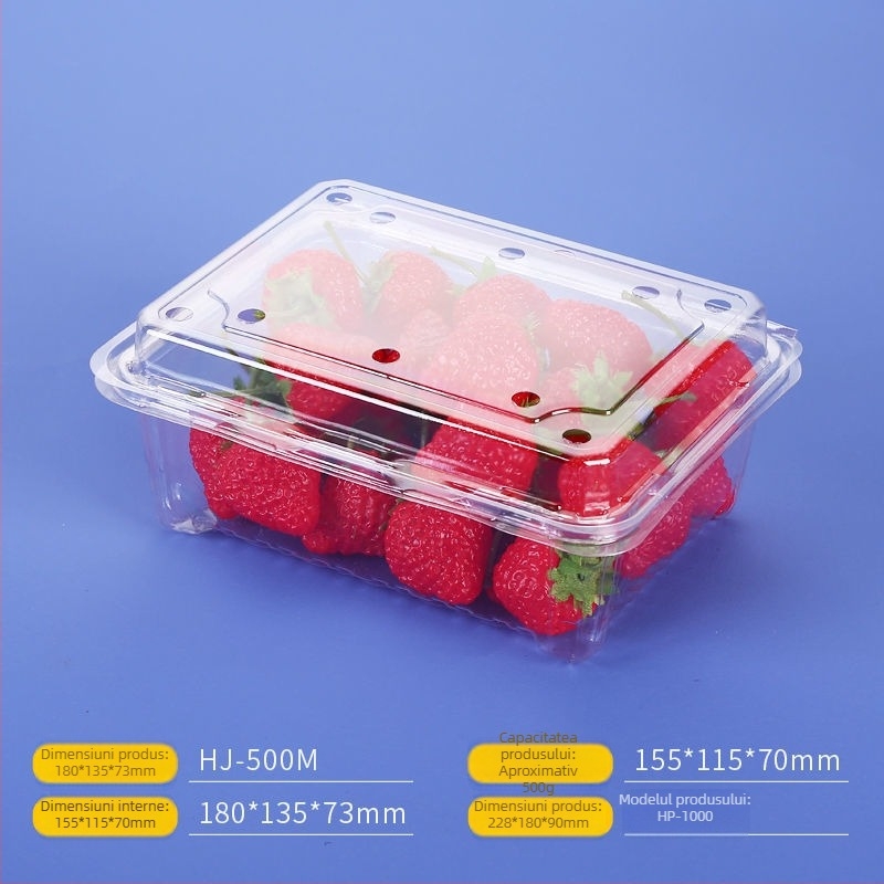 Cutie de unică folosință pentru fructe și legume cu capac, recipient din plastic PE, formă dreptunghiulară, procesare personalizată și imprimare logo