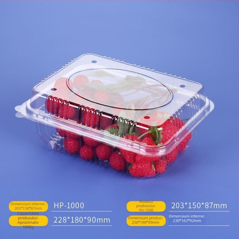 Cutie de unică folosință pentru fructe și legume cu capac, recipient din plastic PE, formă dreptunghiulară, procesare personalizată și imprimare logo