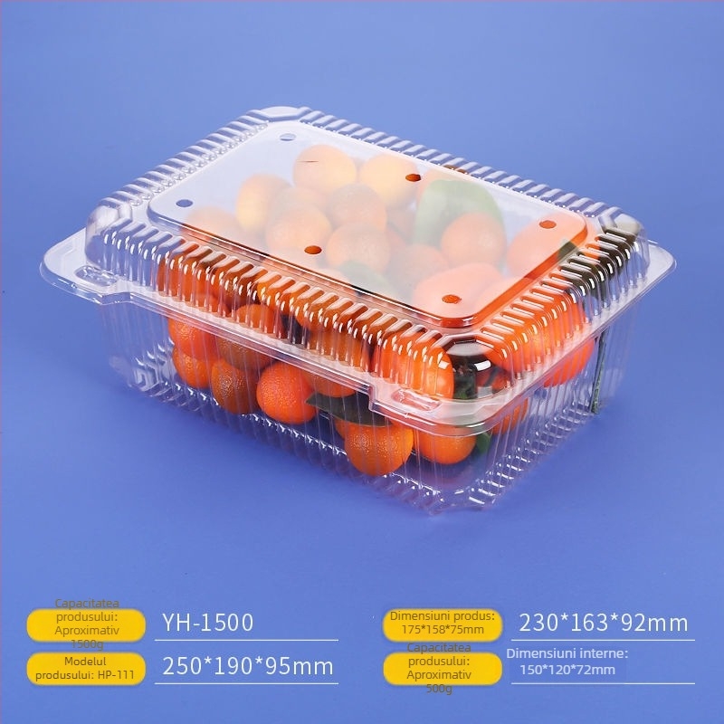 Cutie de unică folosință pentru fructe și legume cu capac, recipient din plastic PE, formă dreptunghiulară, procesare personalizată și imprimare logo