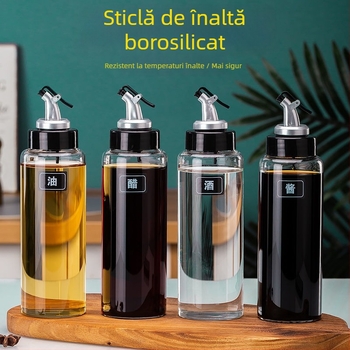 Recipient de ulei din sticlă borosilicată de înaltă calitate, sigilat, rezistent la temperaturi, cu deschidere și închidere automate, potrivit pentru ulei, oțet și condimente