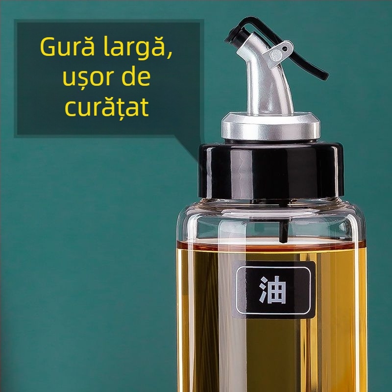Recipient de ulei din sticlă borosilicată de înaltă calitate, sigilat, rezistent la temperaturi, cu deschidere și închidere automate, potrivit pentru ulei, oțet și condimente