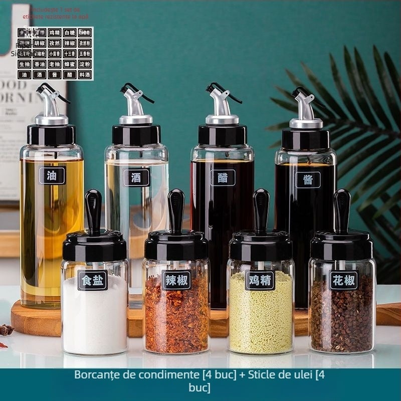 Recipient de ulei din sticlă borosilicată de înaltă calitate, sigilat, rezistent la temperaturi, cu deschidere și închidere automate, potrivit pentru ulei, oțet și condimente