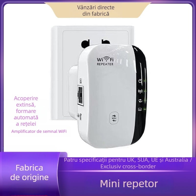 Repetor wireless 802.11n, 300 Mbps, rază de 15 m, alimentare 110–220 V, protecție la fulgere