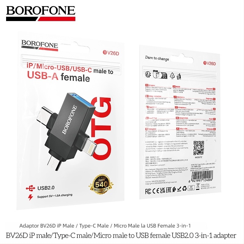 BOROFONE BV26A adaptor reîncărcabil de la iP masculin la Type-C feminin