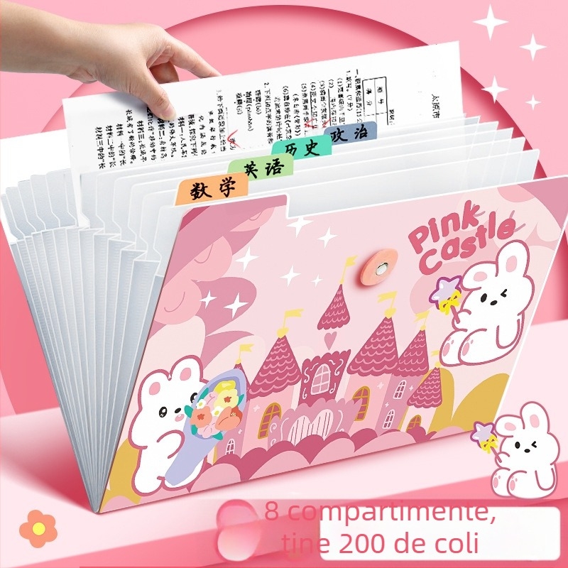 Dosar acordeon pentru documente, plastic transparent, 12 buzunare, grosime 0,6 mm